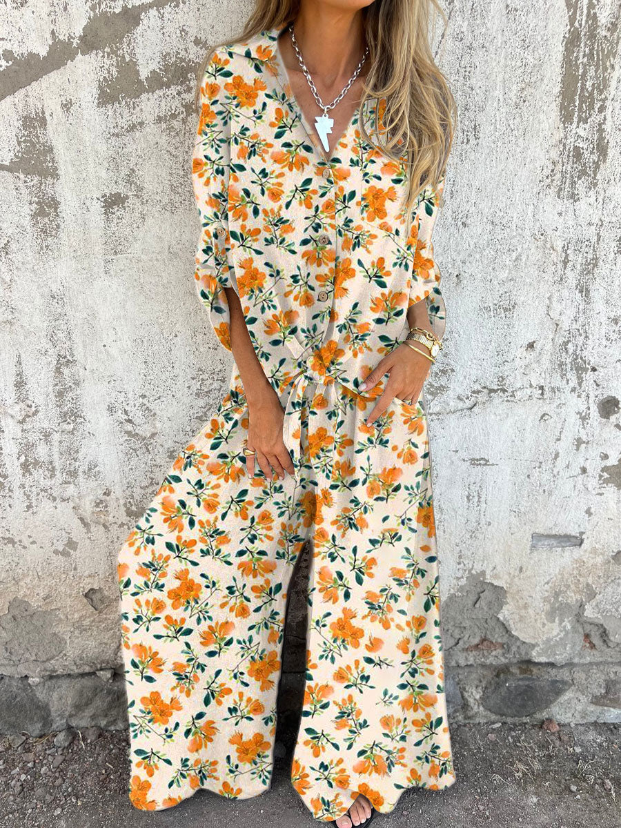 Women's Pastoral Floral Art Print Casual Two-piece Sets