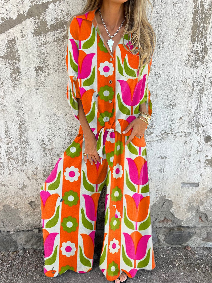 Women's Boho Floral Art Print Casual Two-piece Sets