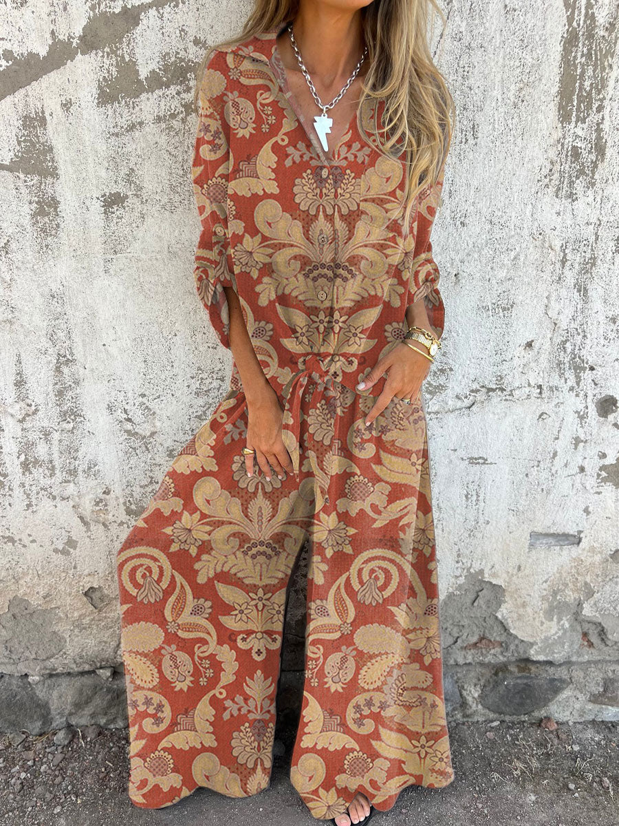 Women's Boho Floral Art Print Casual Two-piece Sets