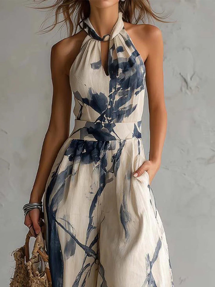 Juno™ | Ink-Wash Halter Wide-Leg Jumpsuit