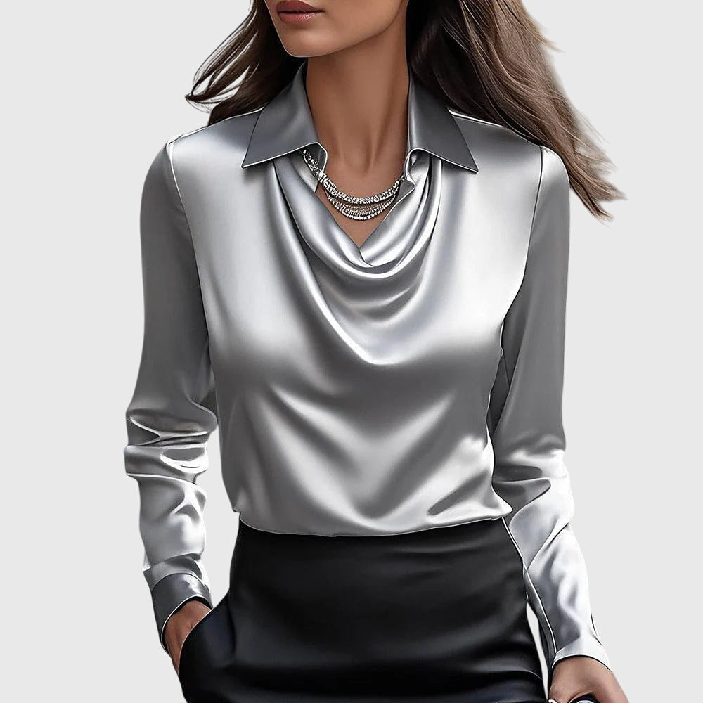 Ezra | Blouse with Luxurious Shine and Pleated Collar
