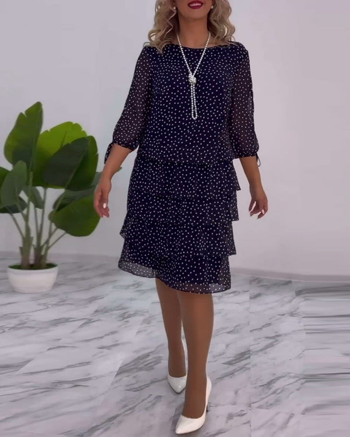 Aline | Polka Tiered Dress With Tie-Slit Sleeves