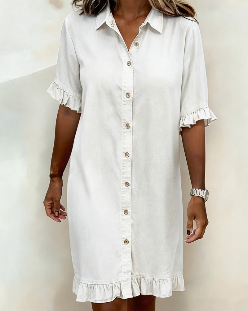 Comfortable Denim Dress with Flattering Ruched Detail