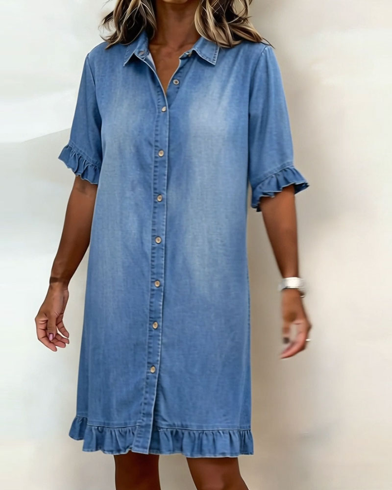 Comfortable Denim Dress with Flattering Ruched Detail