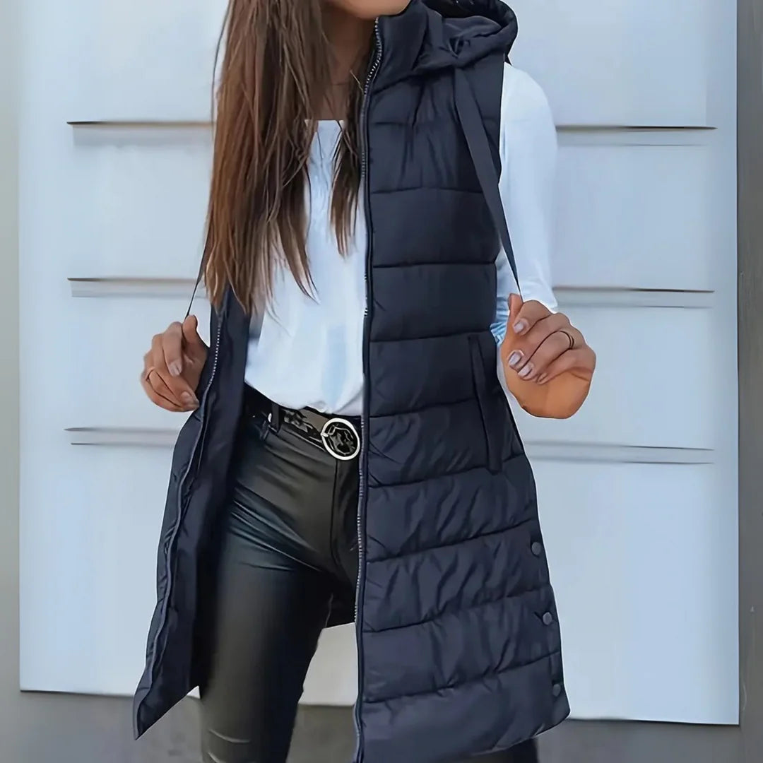 Jamie | Casual Sleeveless Hood Long Puffer Vest