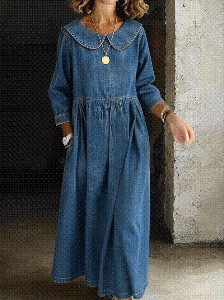 Clara | Soft Collar Denim Day Dress