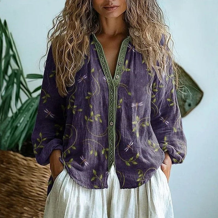 Tiffany | Vintage Blouse with Leaf Print