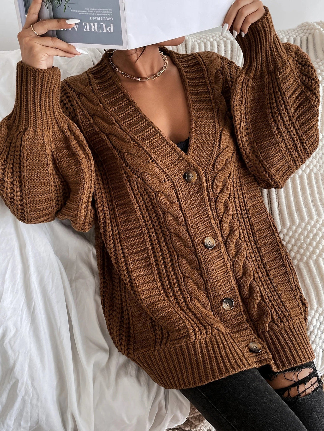 Aleia | Oversized Chunky Cable Knit Cardigan