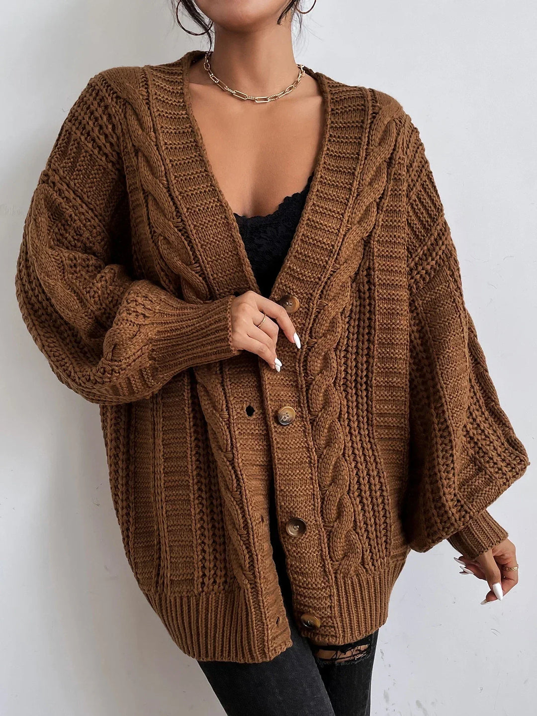 Aleia | Oversized Chunky Cable Knit Cardigan