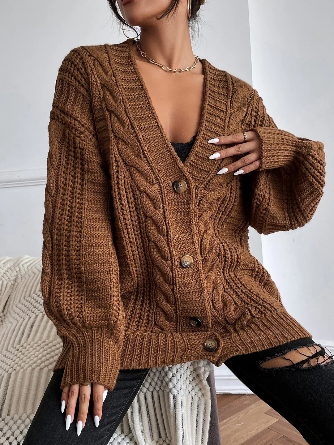 Aleia | Oversized Chunky Cable Knit Cardigan
