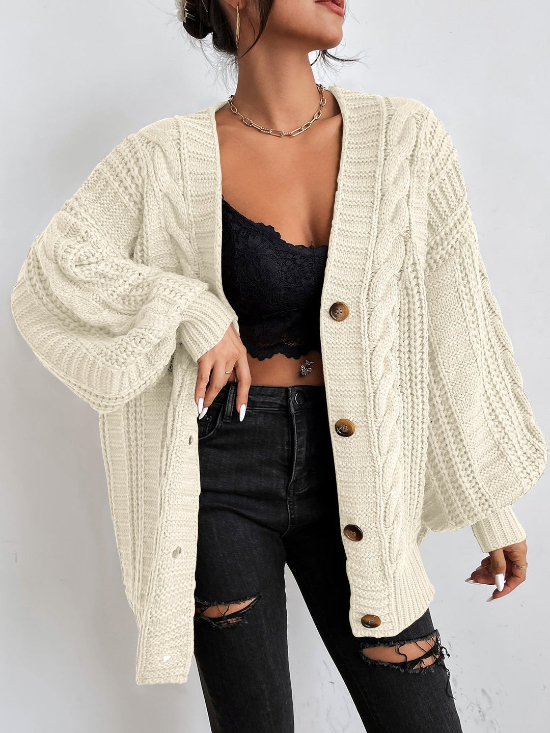 Aleia | Oversized Chunky Cable Knit Cardigan