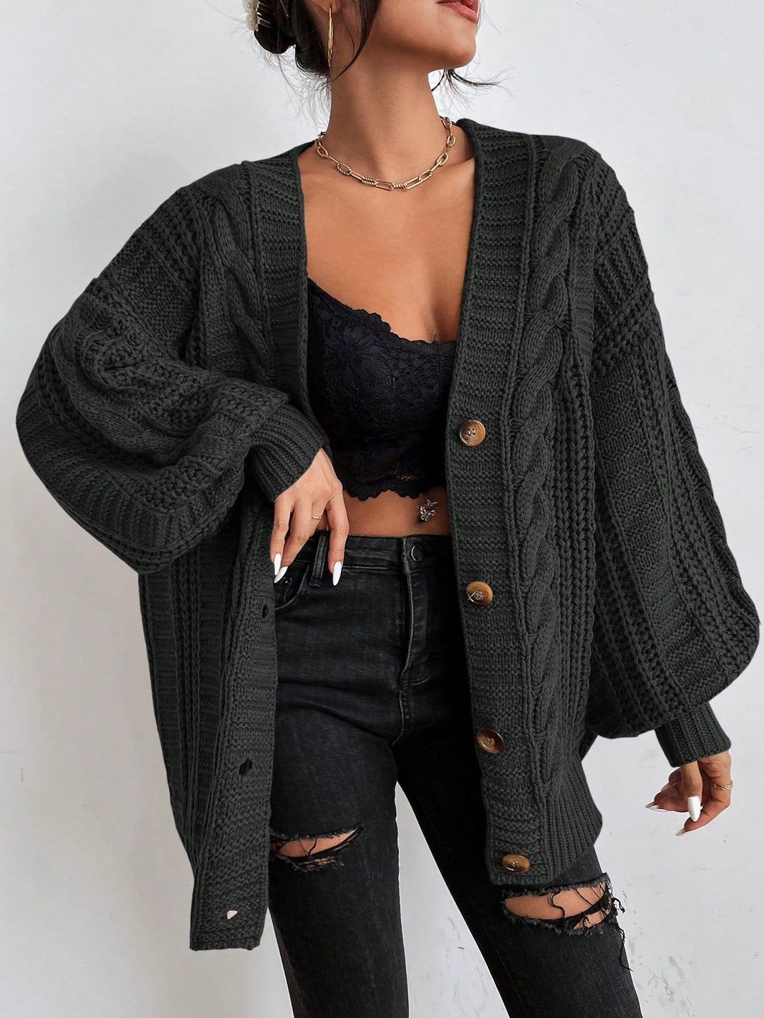 Aleia | Oversized Chunky Cable Knit Cardigan