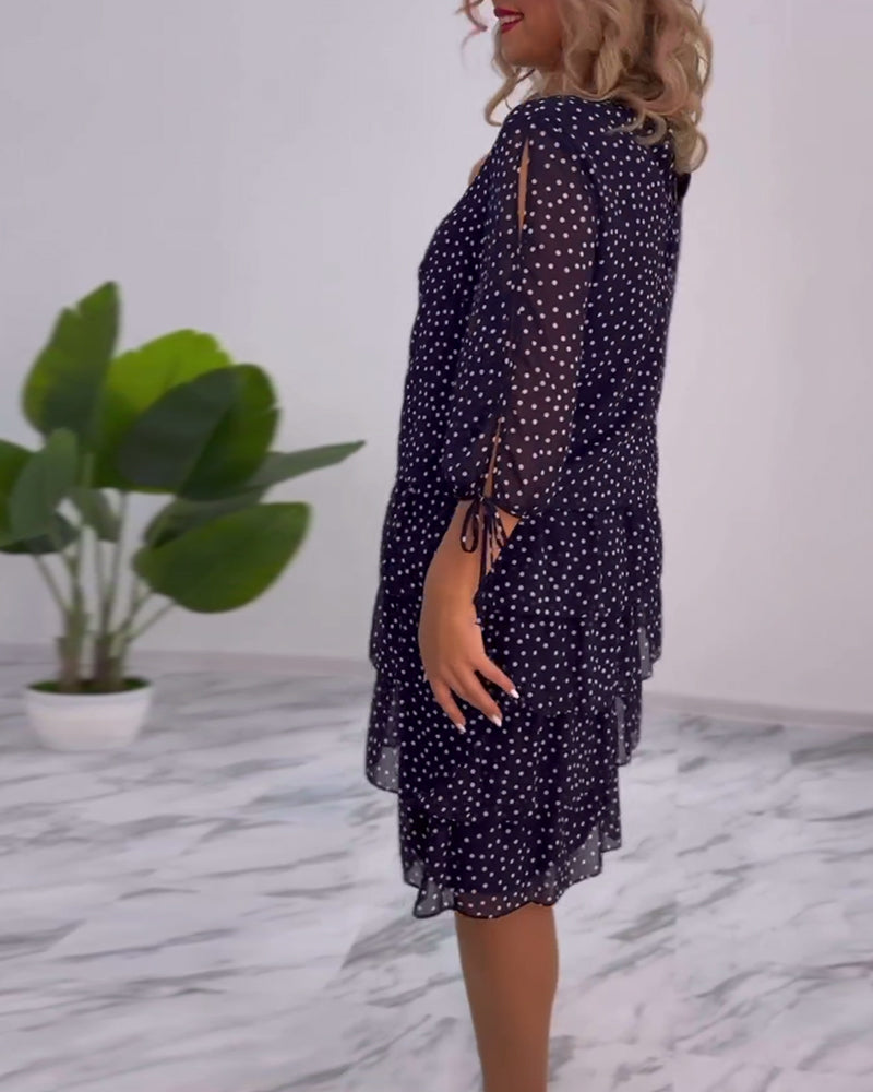 Aline | Polka Tiered Dress With Tie-Slit Sleeves
