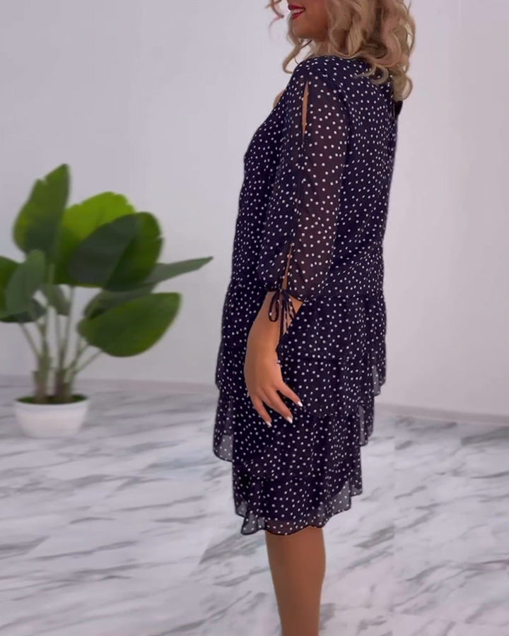 Aline | Polka Tiered Dress With Tie-Slit Sleeves