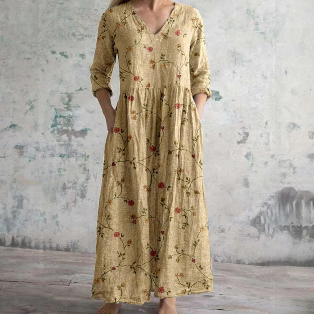 Jillian | Floral Linen-Cotton Dress