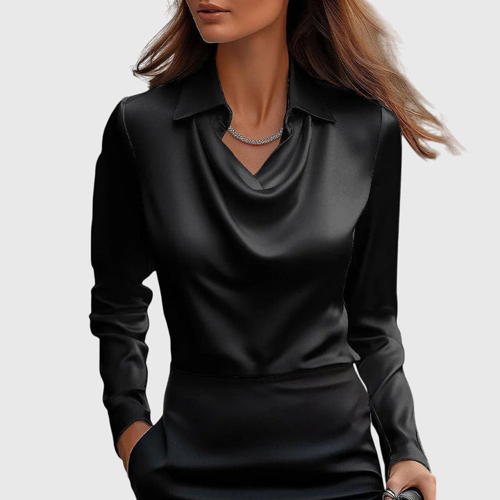 Ezra | Blouse with Luxurious Shine and Pleated Collar
