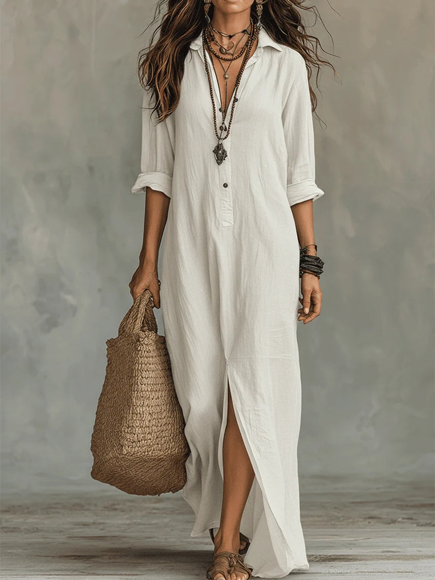 Veronica™ | Long Black Maxi Dress with Buttons