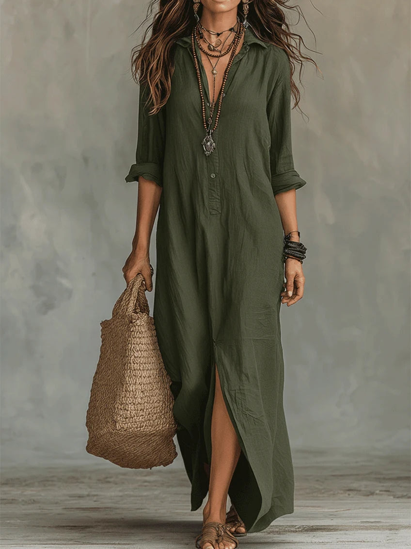 Veronica™ | Long Black Maxi Dress with Buttons