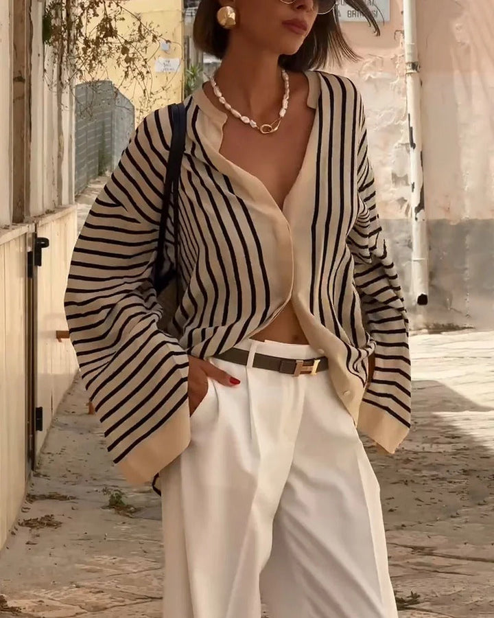 Stephanie | Casual Split Stripe Shirt
