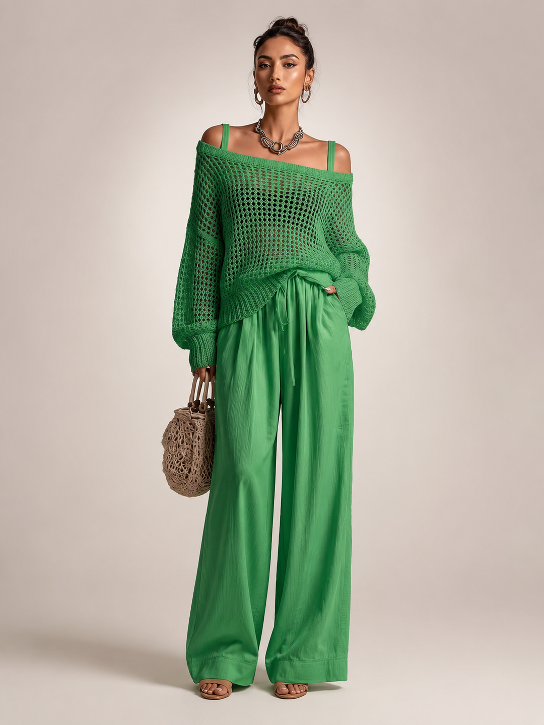 Herta | Off-Shoulder Two-Piece Set with Wide Pants