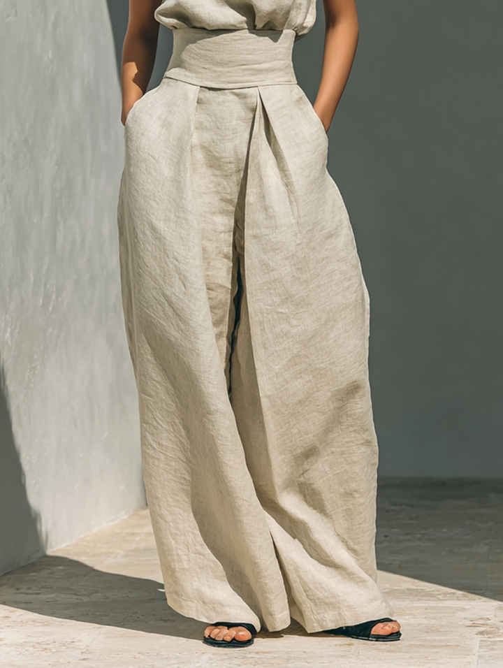 Maria™ | Complete set with tank top and wide-leg cotton and linen pants