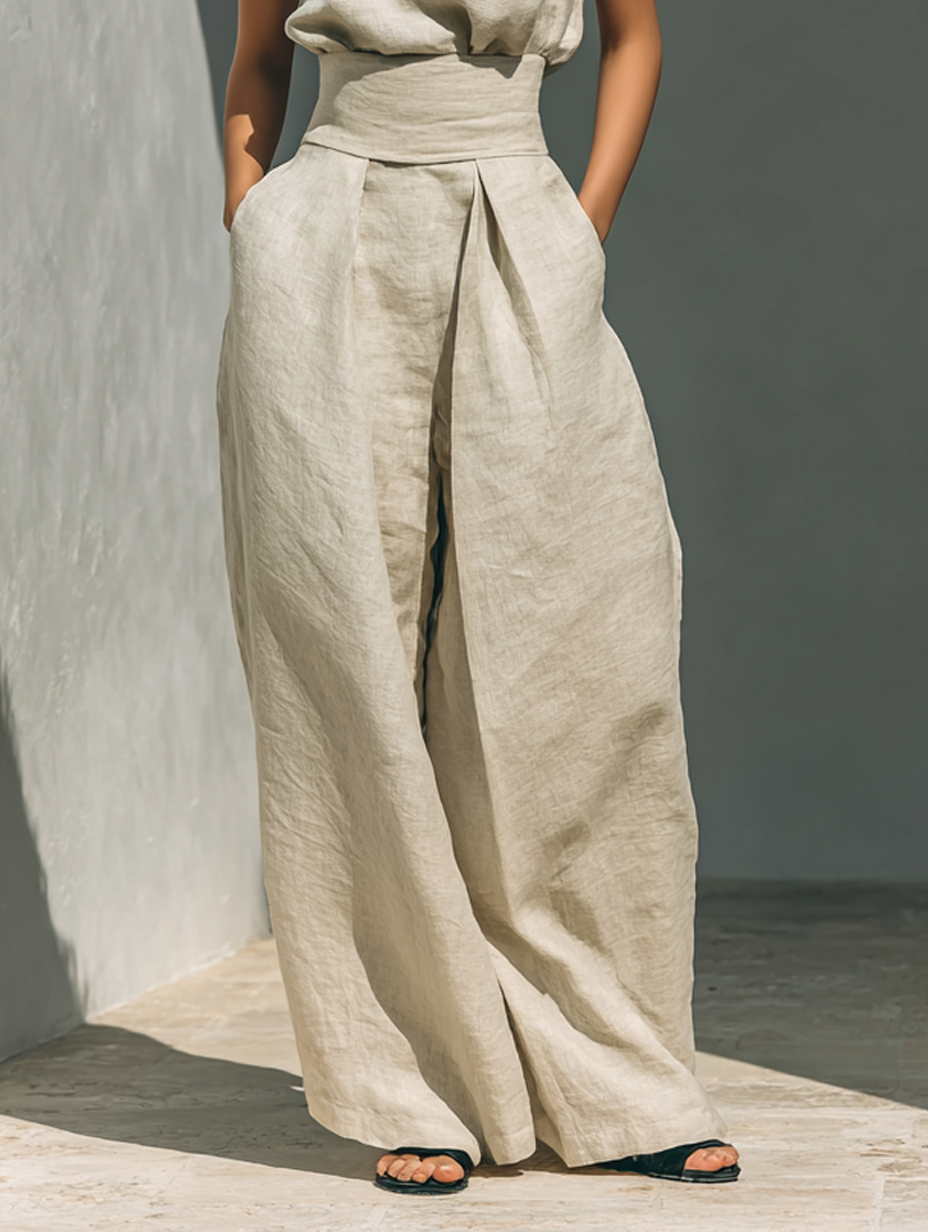 Maria™ | Complete set with sleeveless top and wide-leg cotton and linen pants