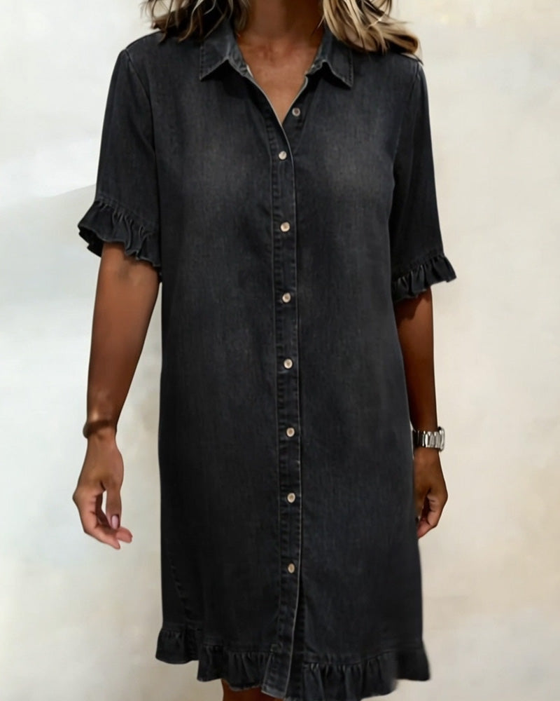 Comfortable Denim Dress with Flattering Ruched Detail