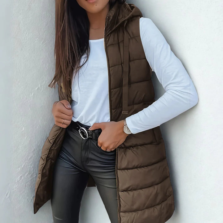 Jamie | Casual Sleeveless Hood Long Puffer Vest