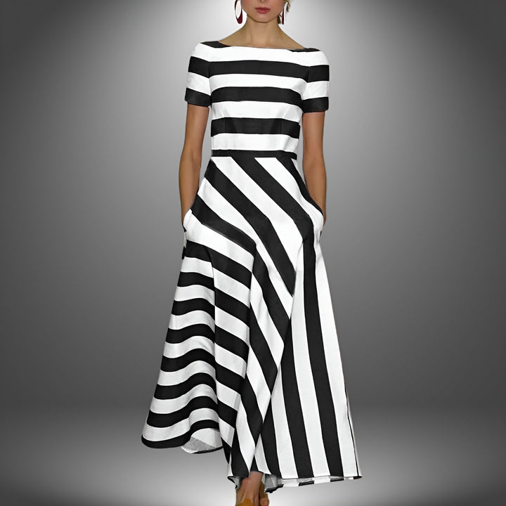 Heather | Boat Neck Striped Dress