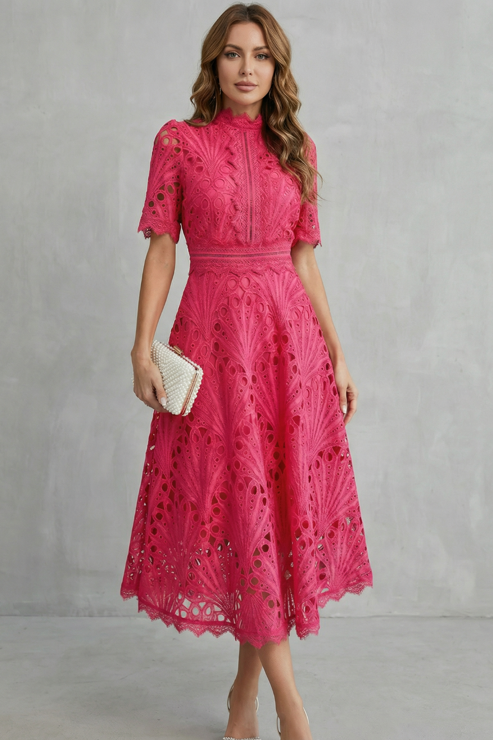 SERAPHINA | Lace Midi Dress with Elegant High Neckline
