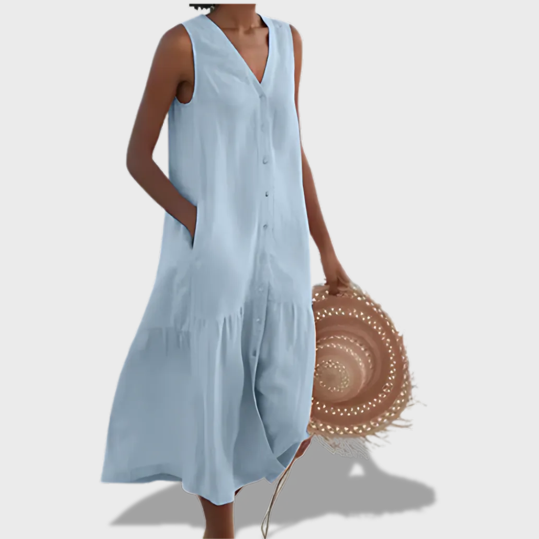 Leah | Sleeveless Elegant Shirt Dress with V-Neckline
