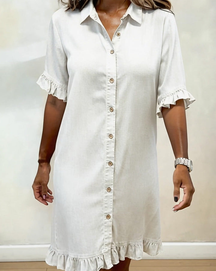 Comfortable Denim Dress with Flattering Ruched Detail