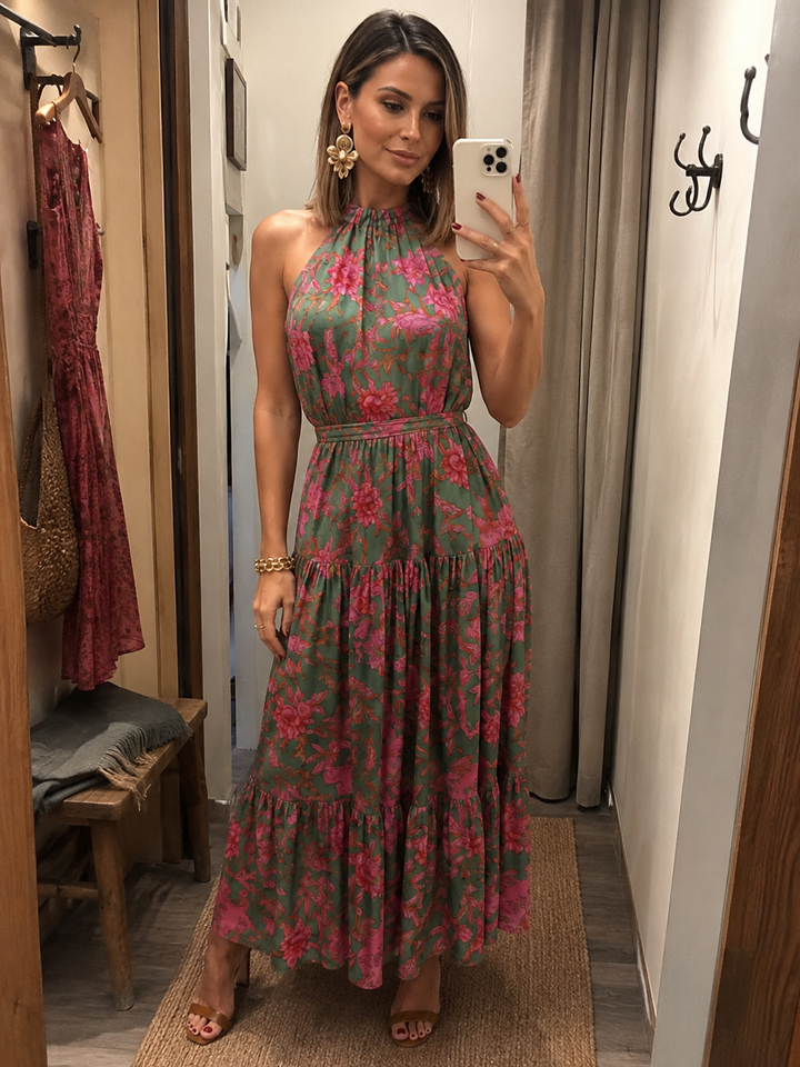 Elara | Draped Halter Midi Dress