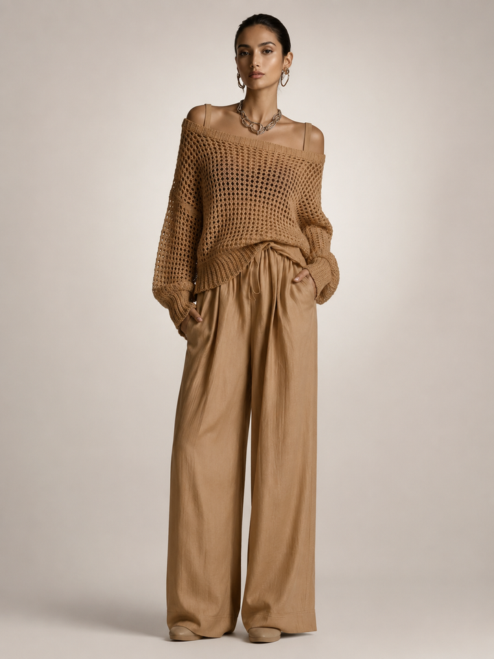 Herta | Off-Shoulder Two-Piece Set with Wide Pants
