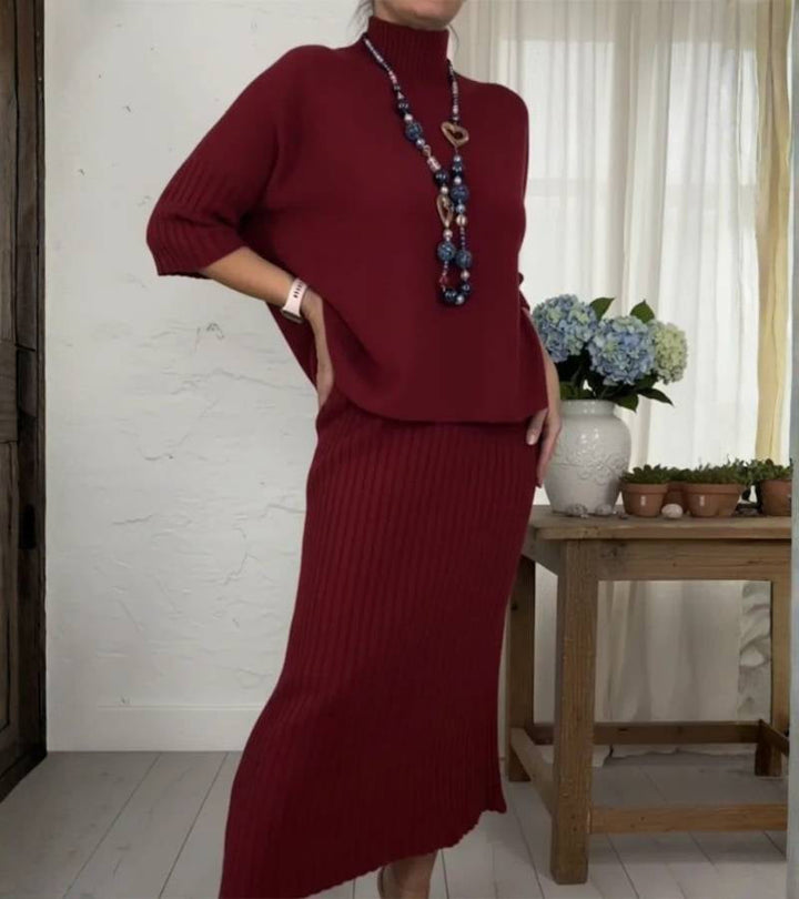 Debora | Knit ensemble with ribbed midi skirt