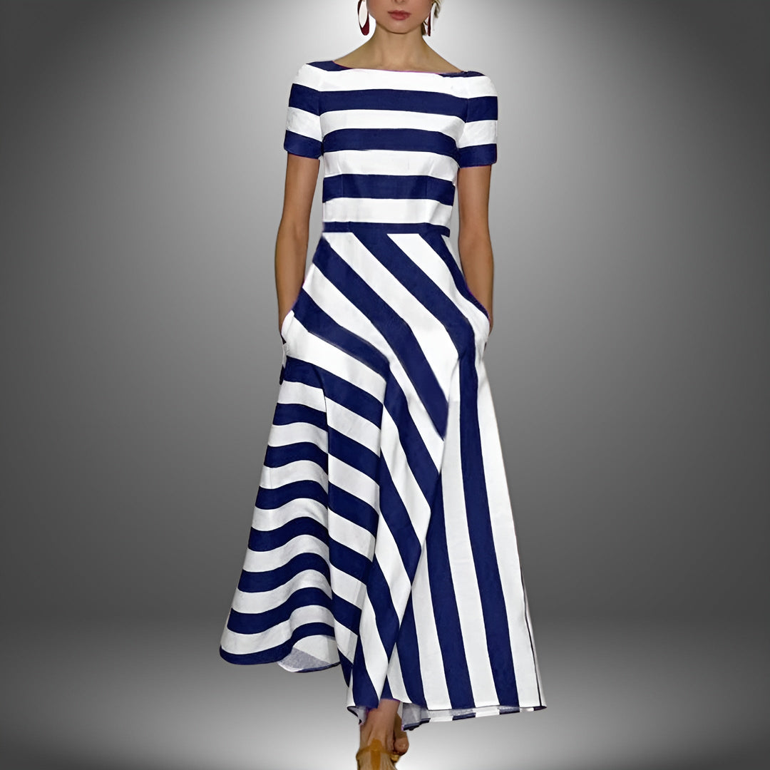 Heather | Boat Neck Striped Dress