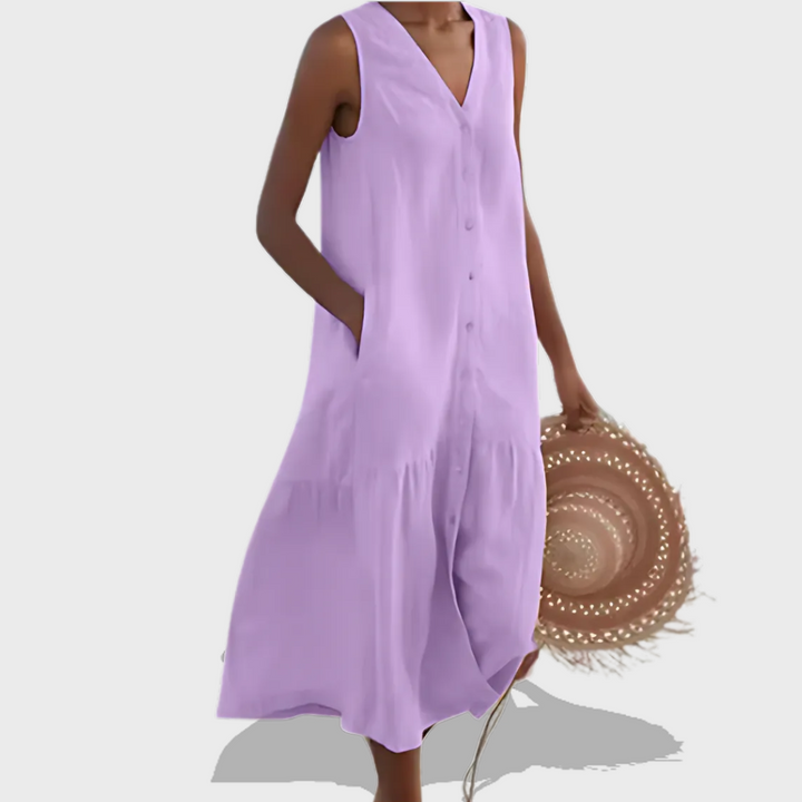 Leah | Sleeveless Elegant Shirt Dress with V-Neckline