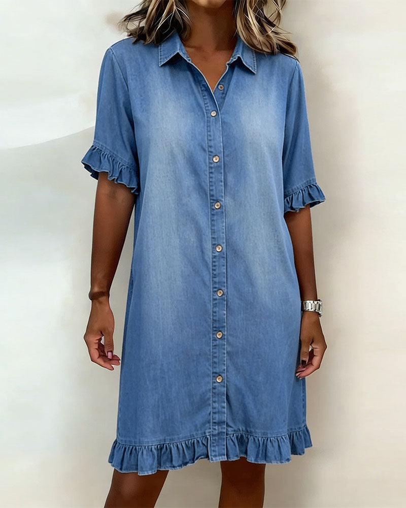 Comfortable Denim Dress with Flattering Ruched Detail
