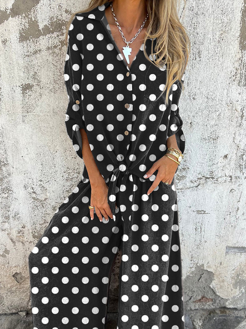 Black And White Polka Dot Pattern Printed Women's Two-Piece Sets