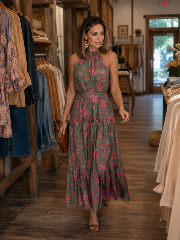 Elara | Draped Halter Midi Dress