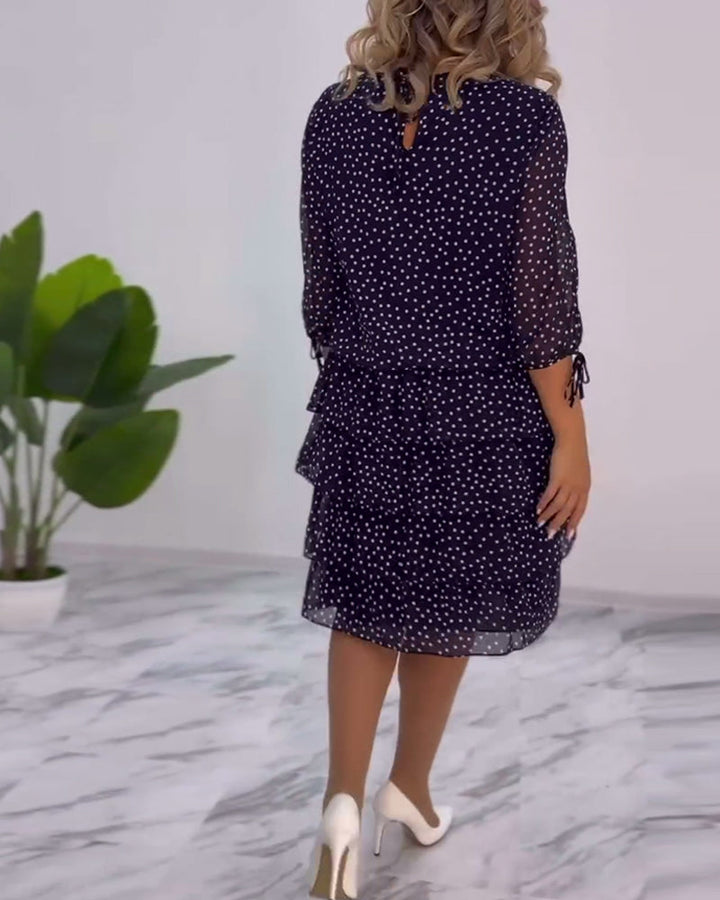 Aline | Polka Tiered Dress With Tie-Slit Sleeves