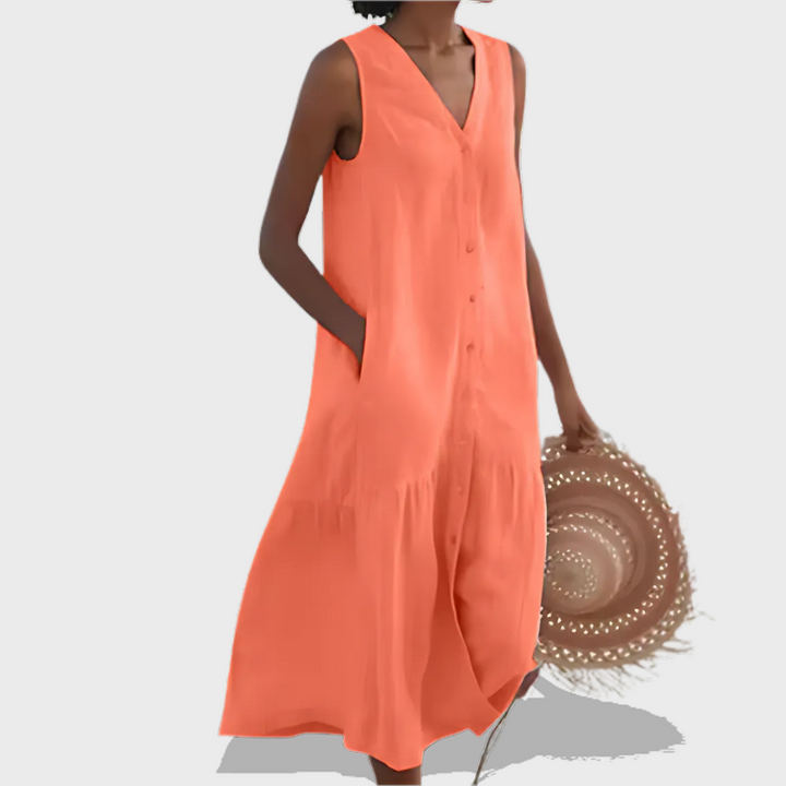 Leah | Sleeveless Elegant Shirt Dress with V-Neckline