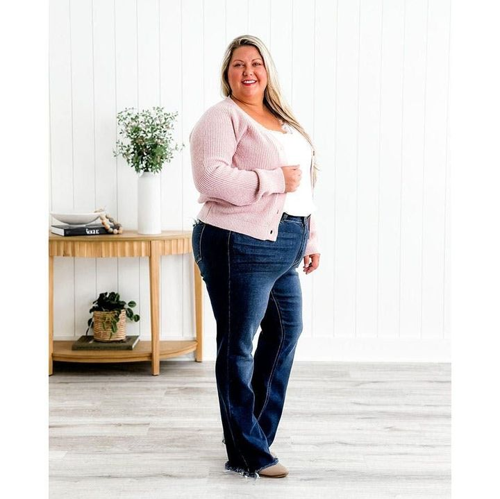 Jhana™ | High Rise Frayed Hem Non Distressed Bootcut Jeans