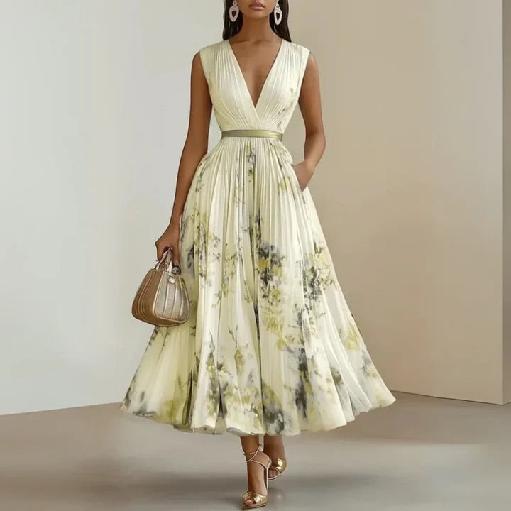 Amelia | Pleated Floral Chiffon Maxi Dress