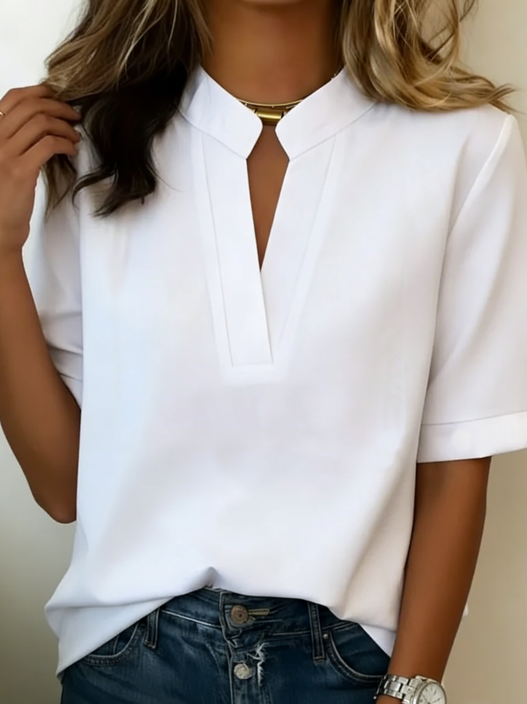 Margaux | Chic V-Neck Blouse with Golden Detail