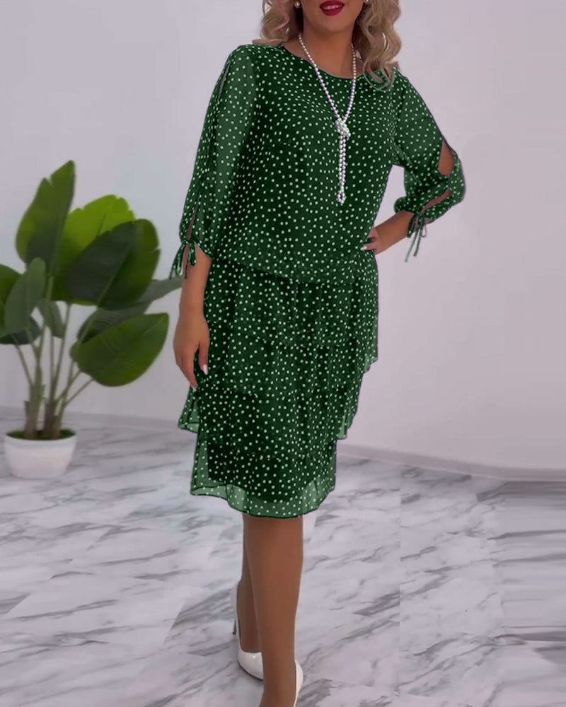 Aline | Polka Tiered Dress With Tie-Slit Sleeves