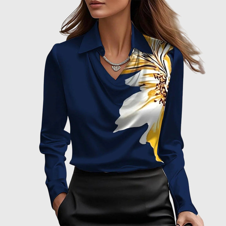 Ezra | Blouse with Luxurious Shine and Pleated Collar
