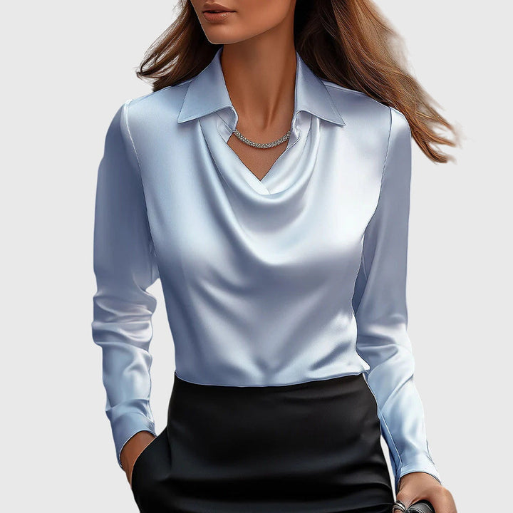 Ezra | Blouse with Luxurious Shine and Pleated Collar