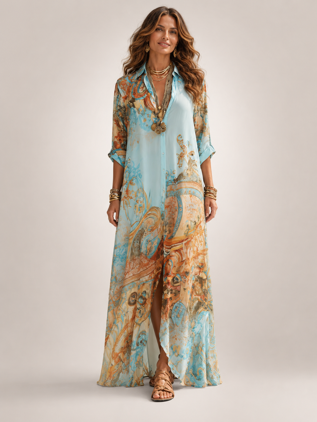 Liane | Floral Maxi Dress with Button Placket