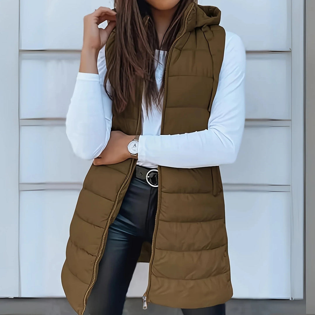 Jamie | Casual Sleeveless Hood Long Puffer Vest